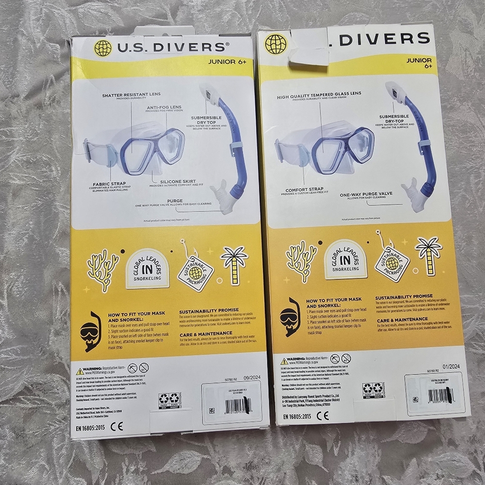 Lot Of 2 U.S Divers Toucan Jr Combo Mask Submersible Snorkel Junior 6+ Beachcore - Picture 2 of 6